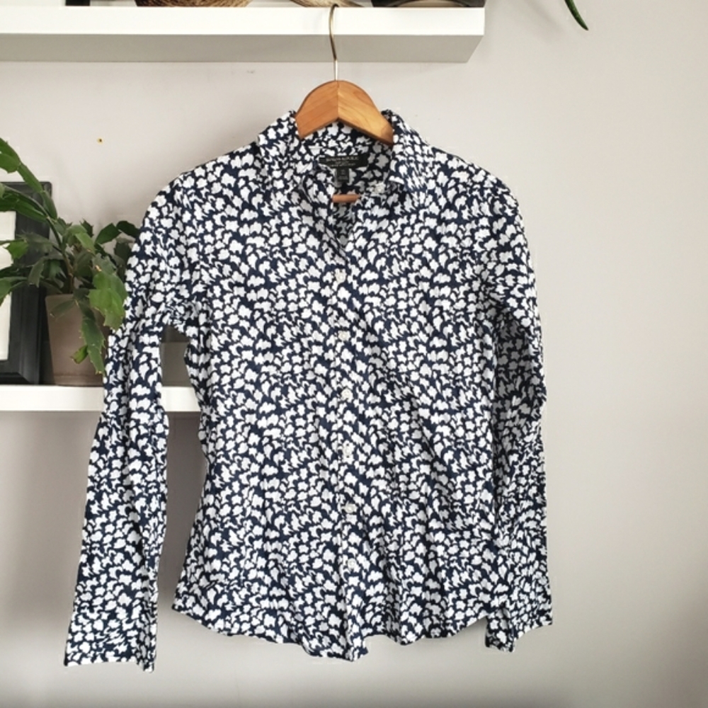Banana Republic Navy and White Floral Button-Down Shirt